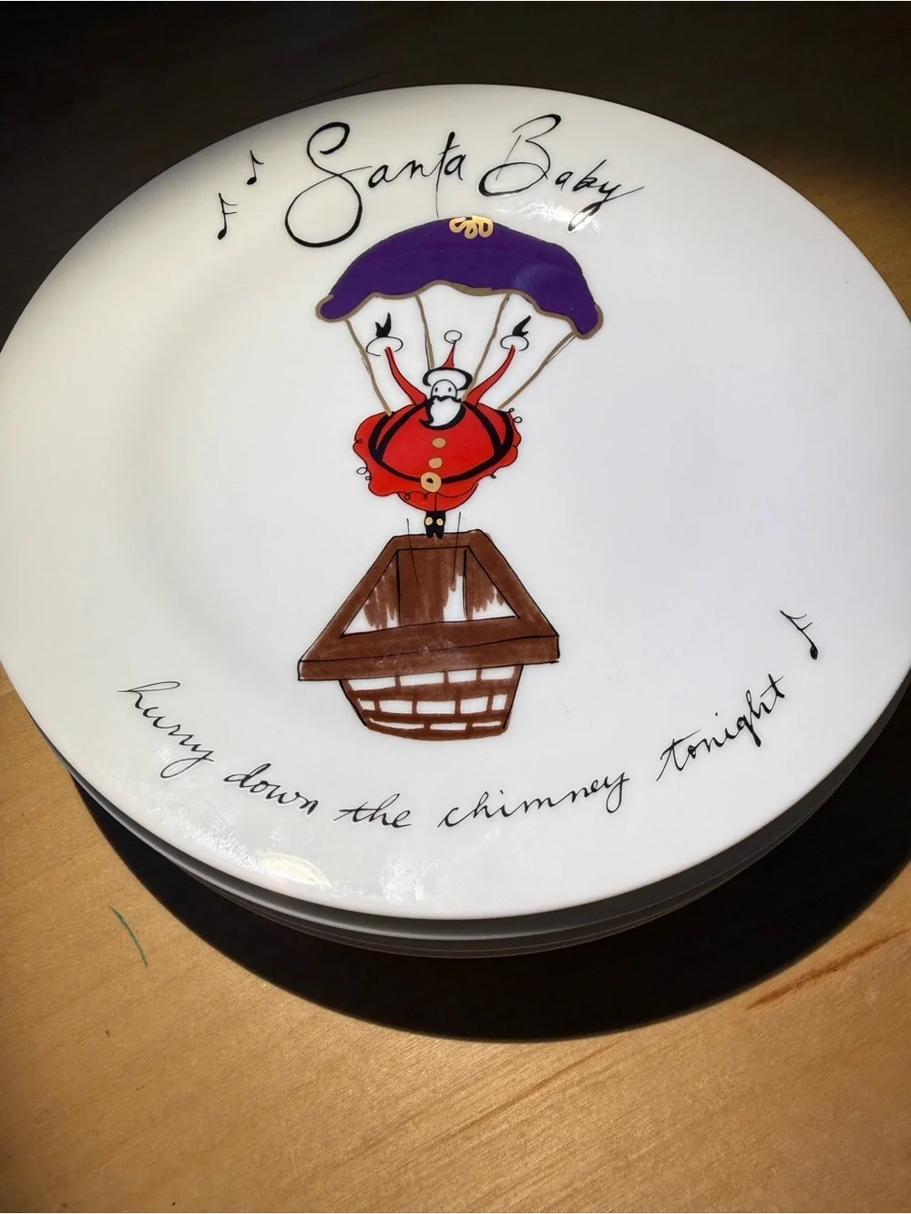 Pottery Barn Santa Baby Holiday lunch/salad Plates - White 8.5”. Made in Japan